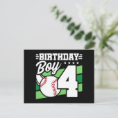 Thema baseballfeestje 4 jaar, 4e verjaardag jongen briefkaart (Staand voorkant)