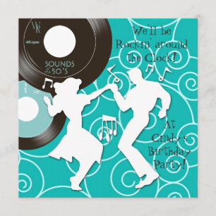 Thema Birthday Party Invitations 1950 Kaart