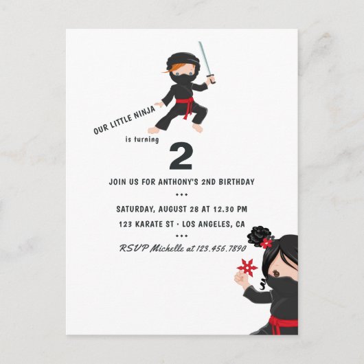Thema Birthday Party Ninja Briefkaart (Voorkant)