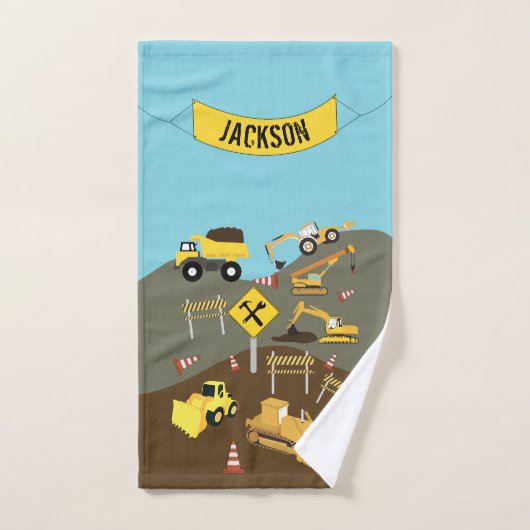 Thema bouwterrein vrachtwagens bad handdoek (Handdoek)