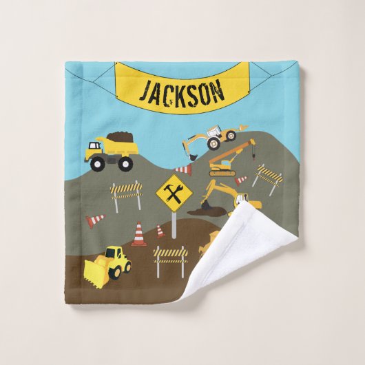 Thema bouwterrein vrachtwagens bad handdoek (Wasdoekje)