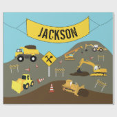 Thema bouwterrein vrachtwagens cadeaupapier (Vlak)