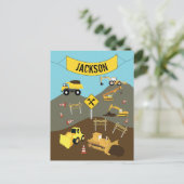 Thema bouwterrein vrachtwagens feestdagenkaart (Staand voorkant)