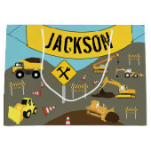 Thema bouwterrein vrachtwagens groot cadeauzakje (Voorkant)