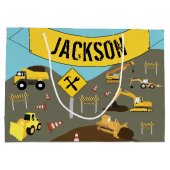 Thema bouwterrein vrachtwagens groot cadeauzakje (Achterkant)