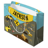 Thema bouwterrein vrachtwagens groot cadeauzakje (Achterkant Gekanteld)