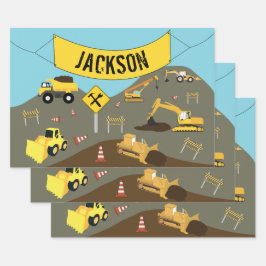 Thema bouwterrein vrachtwagens inpakpapier vel