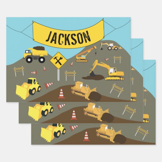 Thema bouwterrein vrachtwagens inpakpapier vel (Set)