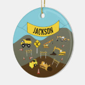 Thema bouwterrein vrachtwagens keramisch ornament (Links)