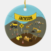 Thema bouwterrein vrachtwagens keramisch ornament (Achterkant)