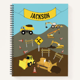Thema bouwterrein vrachtwagens notitieboek