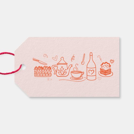 Thema Bruiloftsfeest Thee Whimsical Doodle Cadeaulabel (Achterkant Horizontaal)