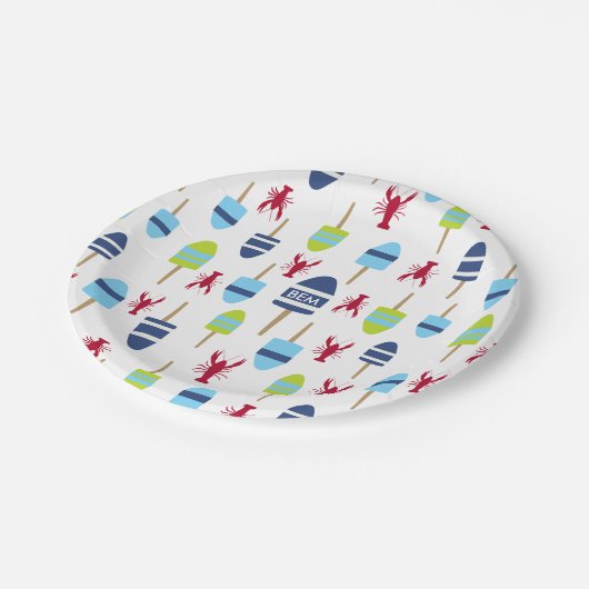 Thema buoy en kreeft, monogrammen papieren bordje (Gekanteld)