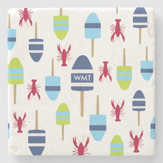 Thema buoy en kreeft, monogrammen stenen onderzetter (Voorkant)