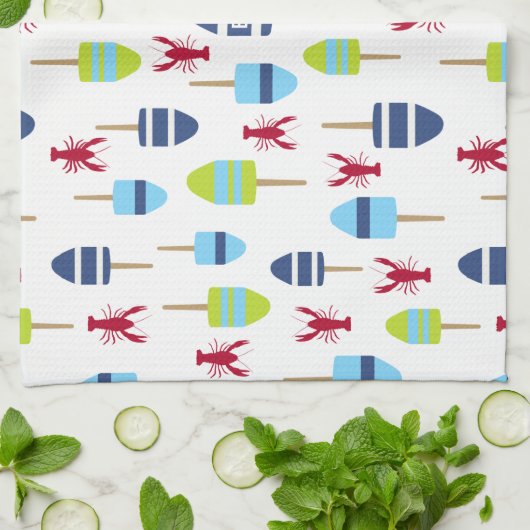 Thema buoy en kreeft, monogrammen theedoek (Gevouwen)