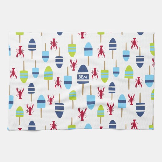 Thema buoy en kreeft, monogrammen theedoek (Horizontaal)
