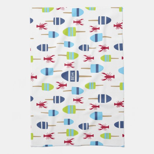 Thema buoy en kreeft, monogrammen theedoek (Verticaal)