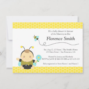 Thema Cute Bumble Bee, jongens baby shower Kaart
