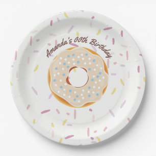 Thema donut verjaardagsfeestje gepersonaliseerd papieren bordje