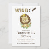 Thema eerste verjaardagsfeestje wilde baby leeuw kaart (Voorkant)
