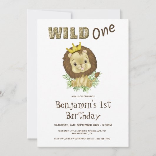 Thema eerste verjaardagsfeestje wilde baby leeuw kaart (Voorkant)