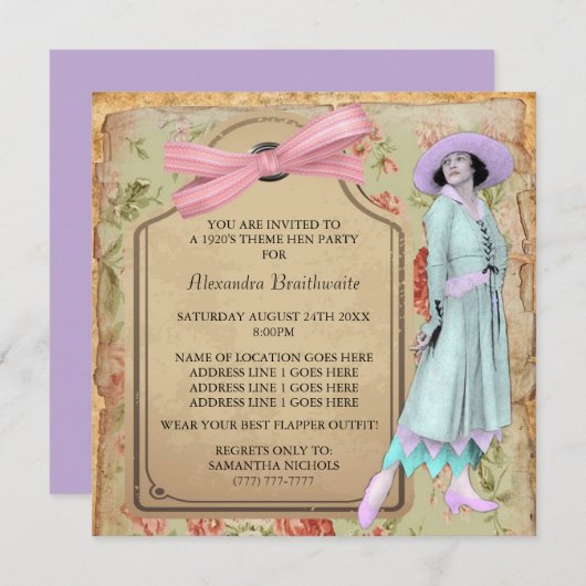 Thema feest uitnodiging voor dames uit de jaren 20 (Voorkant / Achterkant)