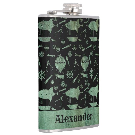 Thema grote steampunk Verdigris Airship Aangepast Heupfles (Rechts)