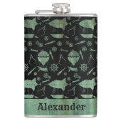 Thema grote steampunk Verdigris Airship Aangepast Heupfles (Voorkant)