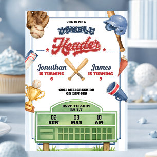 Thema honkbal dubbele header tweeling verjaardag kaart