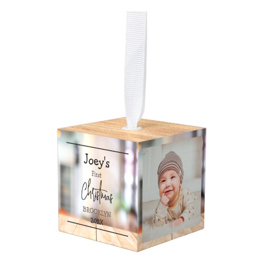 thema hout baby eerste Kerstmis drie Foto Decoratie (Voorkant hoekig)