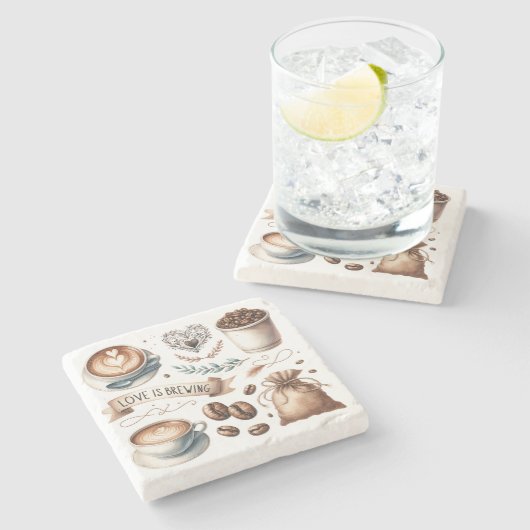 Thema illustratie voor koffieliefhebbers Latte Stenen Onderzetter (Zijkant)