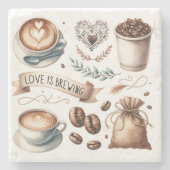 Thema illustratie voor koffieliefhebbers Latte Stenen Onderzetter (Voorkant)