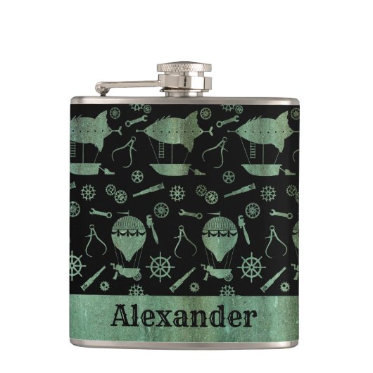 Thema kleine steampunk Verdigris - Luchtschip Aang Heupfles (Voorkant)