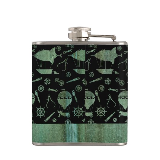 Thema kleine steampunk Verdigris - Luchtschip Aang Heupfles (Achterkant)