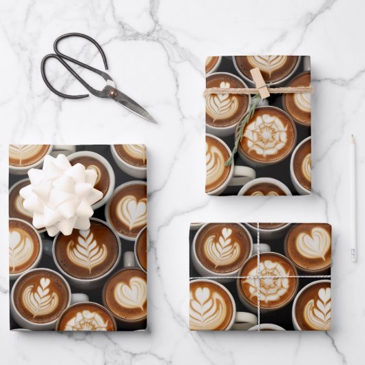 Thema koffie inpakpapier plat vel set van 3 (Voorkant)