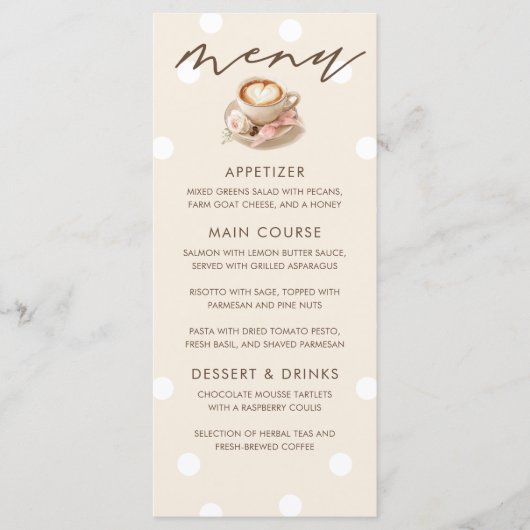 Thema Latte Koffie Baby Shower Menu Kaarten (Voorkant)