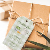 Thema Matcha groene Gingham geruite baby shower Cadeaulabel