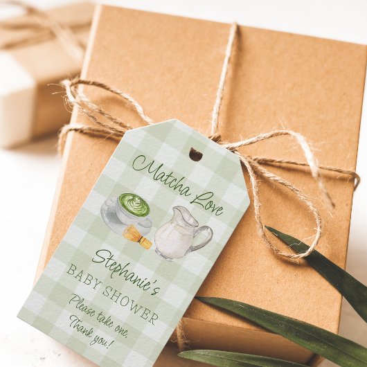 Thema Matcha Groene Gingham Geruite Baby Shower Cadeaulabel