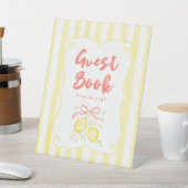 Thema meisje baby shower gast boek met citroen reclamebord met voetstuk (Insitu)