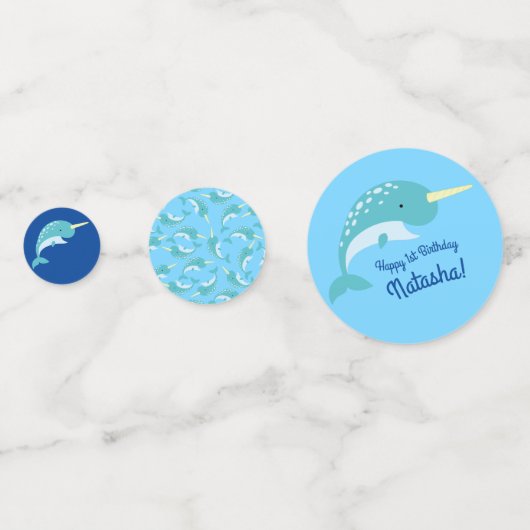 Thema Narwhals Ocean Cute 1st Birthday Confetti (Achterkanten)