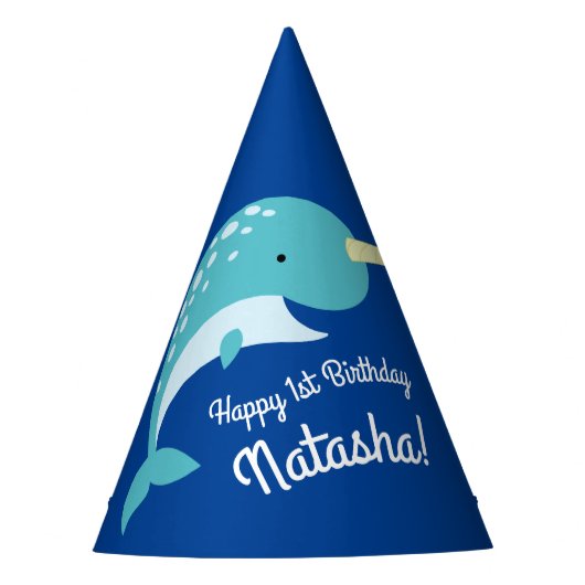 Thema Narwhals Ocean Cute 1st Birthday Feesthoedjes (Voorkant)