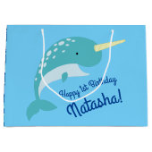Thema Narwhals Ocean Cute 1st Birthday Groot Cadeauzakje (Voorkant)