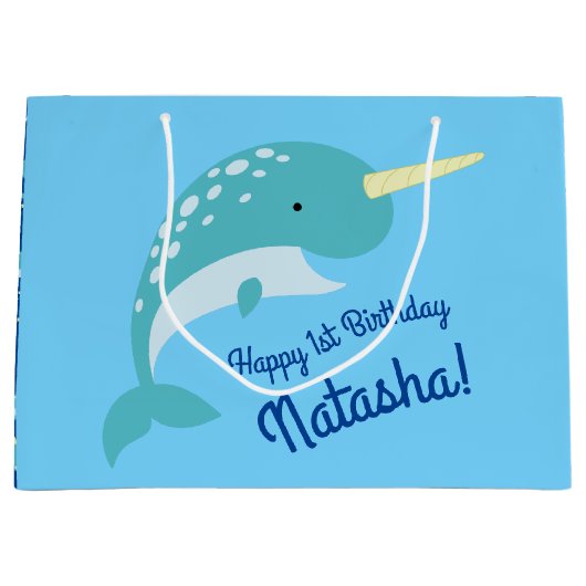 Thema Narwhals Ocean Cute 1st Birthday Groot Cadeauzakje (Voorkant)