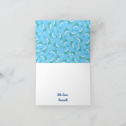 Thema Narwhals Ocean Cute 1st Birthday Kaart (Binnen)