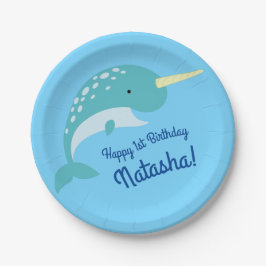 Thema Narwhals Ocean Cute 1st Birthday Papieren Bordje