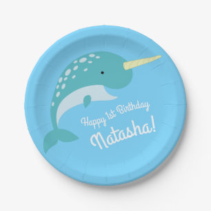 Thema Narwhals Ocean Cute 1st Birthday Papieren Bordje