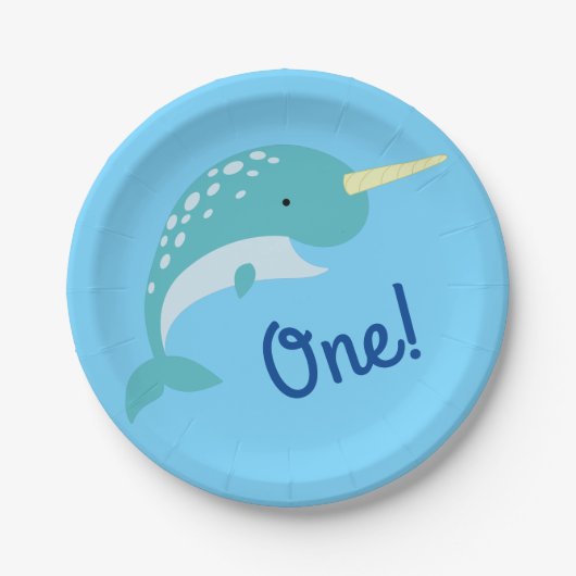 Thema Narwhals Ocean Cute 1st Birthday Papieren Bordje (Voorkant)