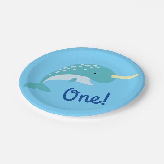 Thema Narwhals Ocean Cute 1st Birthday Papieren Bordje (Gekanteld)