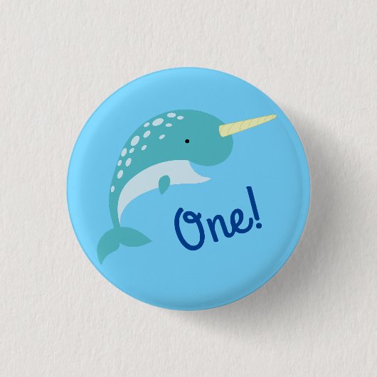 Thema Narwhals Ocean Cute 1st Birthday Ronde Button 3,2 Cm (Voorkant)