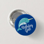 Thema Narwhals Ocean Cute 1st Birthday Ronde Button 3,2 Cm (Voorkant /achterkant)